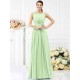 Modern Bateau Pleats Sleeveless Long Chiffon Bridesmaid Dresses