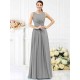 Modern Bateau Pleats Sleeveless Long Chiffon Bridesmaid Dresses