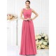 Modern Bateau Pleats Sleeveless Long Chiffon Bridesmaid Dresses