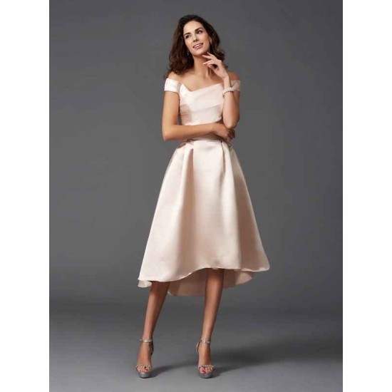Charming Off-the-Shoulder Sleeveless High Low Satin Bridesmaid Dresses