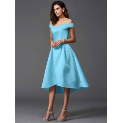Charming Off-the-Shoulder Sleeveless High Low Satin Bridesmaid Dresses