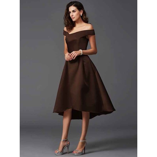Charming Off-the-Shoulder Sleeveless High Low Satin Bridesmaid Dresses