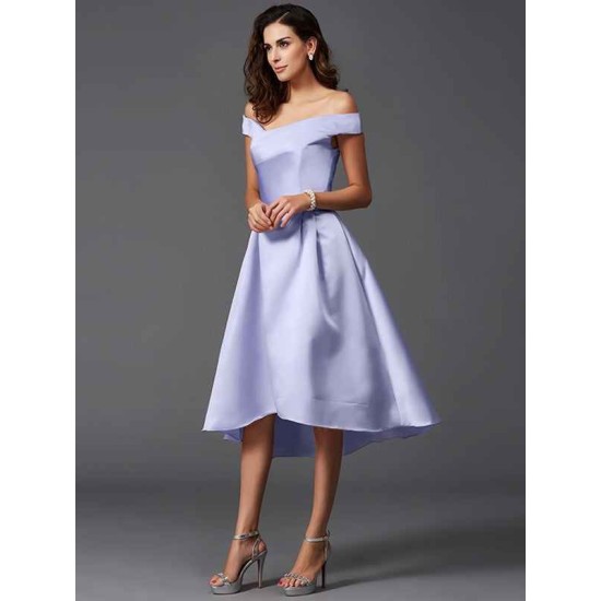 Charming Off-the-Shoulder Sleeveless High Low Satin Bridesmaid Dresses