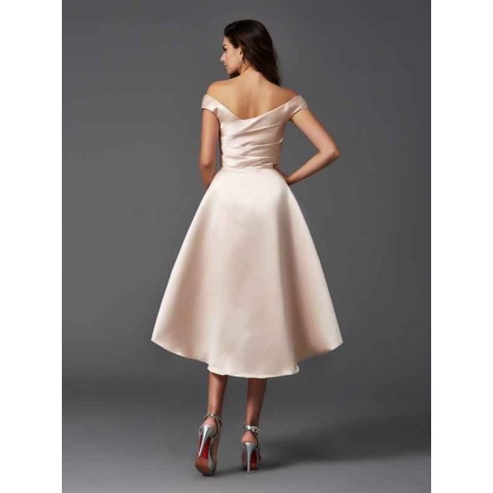 Charming Off-the-Shoulder Sleeveless High Low Satin Bridesmaid Dresses