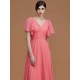 V-Neck Elegant Short Sleeves Ruched Chiffon Bridesmaid Dresses