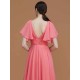 V-Neck Elegant Short Sleeves Ruched Chiffon Bridesmaid Dresses