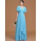 V-Neck Elegant Short Sleeves Ruched Chiffon Bridesmaid Dresses