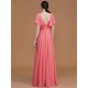 V-Neck Elegant Short Sleeves Ruched Chiffon Bridesmaid Dresses