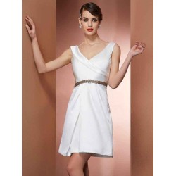 Charming Straps Sleeveless Beading Short Satin Bridesmaid Dresses
