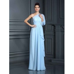 Charming One Shoulder 3/4 Sleeves Long Chiffon Bridesmaid Dresses