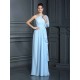 Charming One Shoulder 3/4 Sleeves Long Chiffon Bridesmaid Dresses