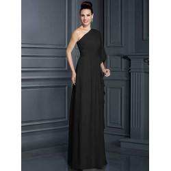 Charming One Shoulder 3/4 Sleeves Long Chiffon Bridesmaid Dresses