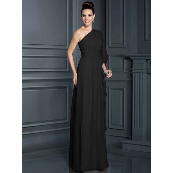 Charming One Shoulder 3/4 Sleeves Long Chiffon Bridesmaid Dresses