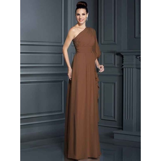 Charming One Shoulder 3/4 Sleeves Long Chiffon Bridesmaid Dresses