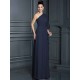 Charming One Shoulder 3/4 Sleeves Long Chiffon Bridesmaid Dresses