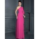 Charming One Shoulder 3/4 Sleeves Long Chiffon Bridesmaid Dresses