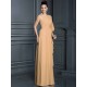 Charming One Shoulder 3/4 Sleeves Long Chiffon Bridesmaid Dresses