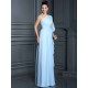 Charming One Shoulder 3/4 Sleeves Long Chiffon Bridesmaid Dresses