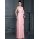 Charming One Shoulder 3/4 Sleeves Long Chiffon Bridesmaid Dresses