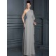 Charming One Shoulder 3/4 Sleeves Long Chiffon Bridesmaid Dresses