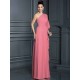 Charming One Shoulder 3/4 Sleeves Long Chiffon Bridesmaid Dresses