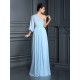 Charming One Shoulder 3/4 Sleeves Long Chiffon Bridesmaid Dresses