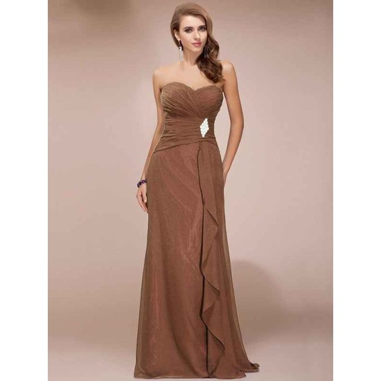 Gorgeous Sweetheart Sleeveless Long Beading Ruffles Chiffon Bridesmaid Dresses