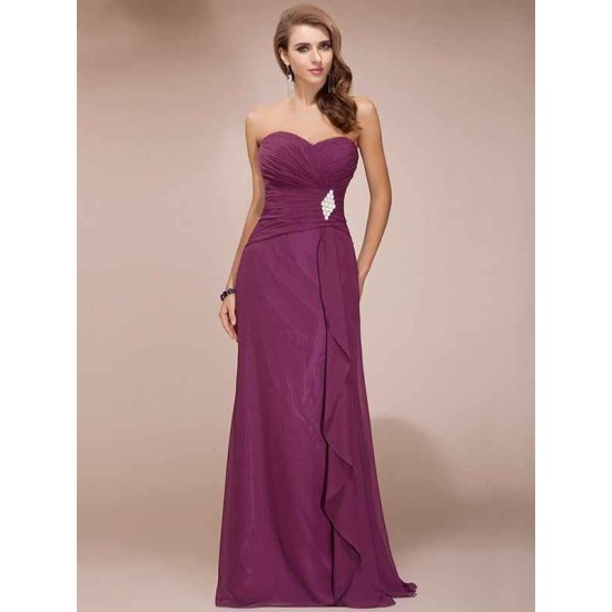 Gorgeous Sweetheart Sleeveless Long Beading Ruffles Chiffon Bridesmaid Dresses