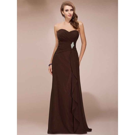 Gorgeous Sweetheart Sleeveless Long Beading Ruffles Chiffon Bridesmaid Dresses