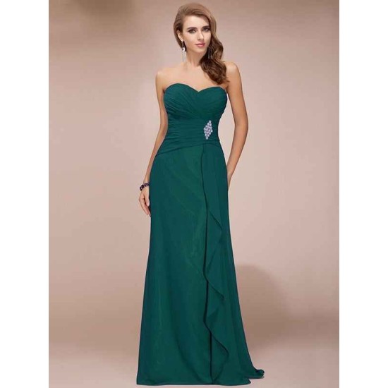 Gorgeous Sweetheart Sleeveless Long Beading Ruffles Chiffon Bridesmaid Dresses