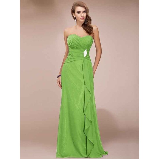 Gorgeous Sweetheart Sleeveless Long Beading Ruffles Chiffon Bridesmaid Dresses