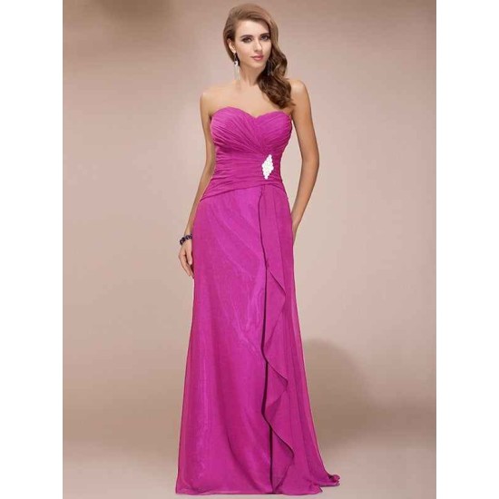Gorgeous Sweetheart Sleeveless Long Beading Ruffles Chiffon Bridesmaid Dresses
