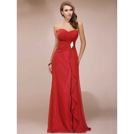 Gorgeous Sweetheart Sleeveless Long Beading Ruffles Chiffon Bridesmaid Dresses