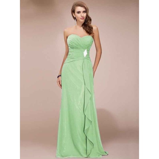 Gorgeous Sweetheart Sleeveless Long Beading Ruffles Chiffon Bridesmaid Dresses
