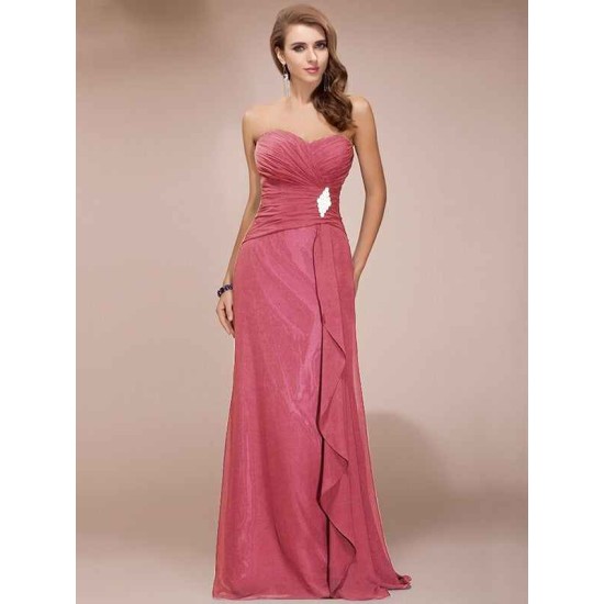 Gorgeous Sweetheart Sleeveless Long Beading Ruffles Chiffon Bridesmaid Dresses