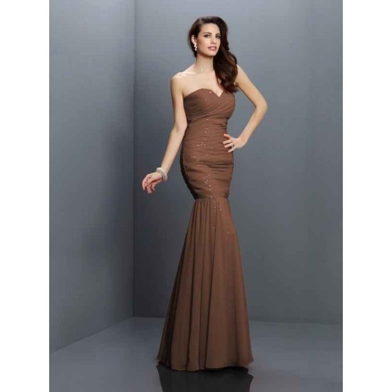 Mermaid Gorgeous Sweetheart Pleats Sleeveless Long Chiffon Bridesmaid Dresses