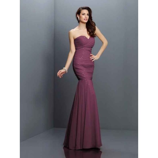 Mermaid Gorgeous Sweetheart Pleats Sleeveless Long Chiffon Bridesmaid Dresses