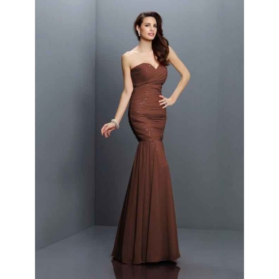 Mermaid Gorgeous Sweetheart Pleats Sleeveless Long Chiffon Bridesmaid Dresses