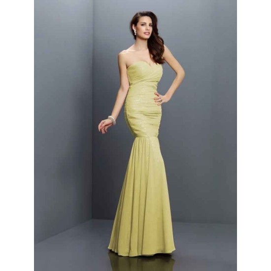 Mermaid Gorgeous Sweetheart Pleats Sleeveless Long Chiffon Bridesmaid Dresses