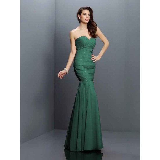 Mermaid Gorgeous Sweetheart Pleats Sleeveless Long Chiffon Bridesmaid Dresses