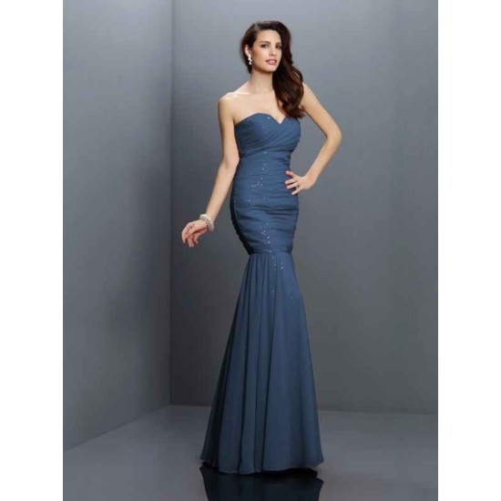 Mermaid Gorgeous Sweetheart Pleats Sleeveless Long Chiffon Bridesmaid Dresses
