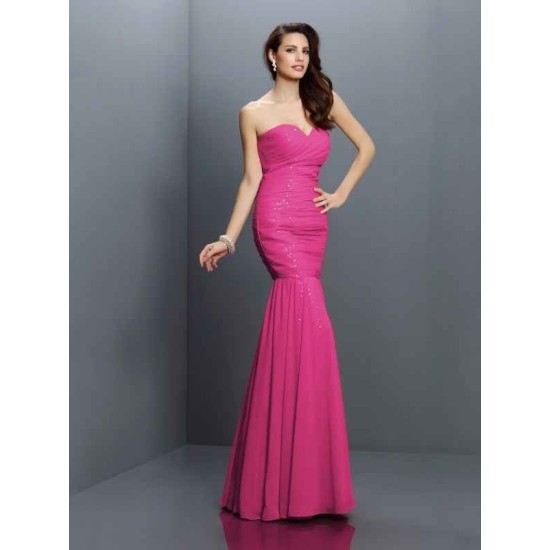 Mermaid Gorgeous Sweetheart Pleats Sleeveless Long Chiffon Bridesmaid Dresses