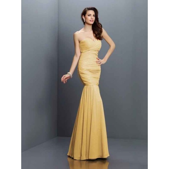 Mermaid Gorgeous Sweetheart Pleats Sleeveless Long Chiffon Bridesmaid Dresses