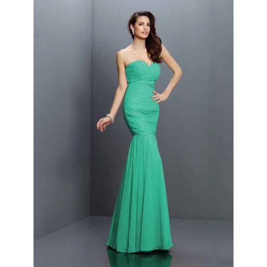 Mermaid Gorgeous Sweetheart Pleats Sleeveless Long Chiffon Bridesmaid Dresses