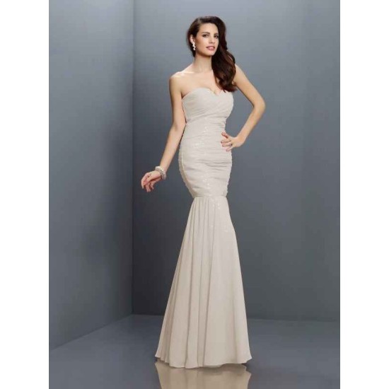 Mermaid Gorgeous Sweetheart Pleats Sleeveless Long Chiffon Bridesmaid Dresses