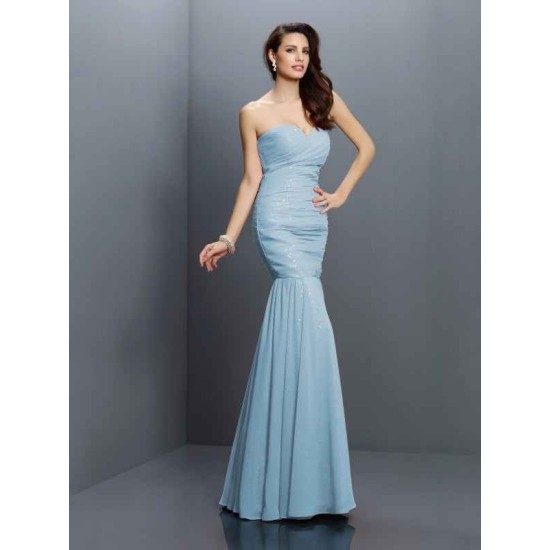 Mermaid Gorgeous Sweetheart Pleats Sleeveless Long Chiffon Bridesmaid Dresses
