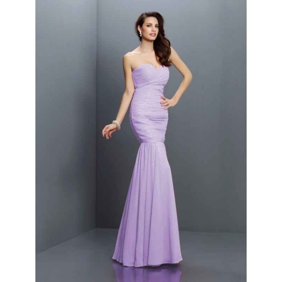 Mermaid Gorgeous Sweetheart Pleats Sleeveless Long Chiffon Bridesmaid Dresses