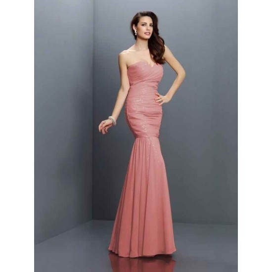 Mermaid Gorgeous Sweetheart Pleats Sleeveless Long Chiffon Bridesmaid Dresses