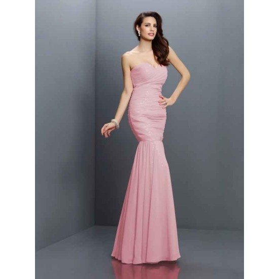 Mermaid Gorgeous Sweetheart Pleats Sleeveless Long Chiffon Bridesmaid Dresses
