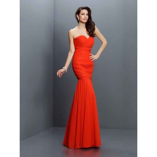 Mermaid Gorgeous Sweetheart Pleats Sleeveless Long Chiffon Bridesmaid Dresses